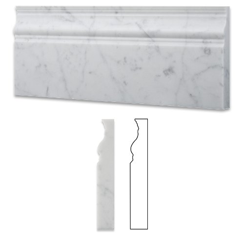 Italian Carrara White Marble Polished 5 X 12 Baseboard - Lot of 50 Pcs.