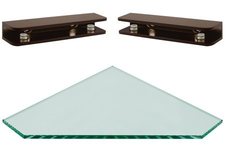 Peri Series Corner Pentagon Glass Shelf Kit 8 x 8 w/ Rectangular Oil Rubbed Bronze Brackets