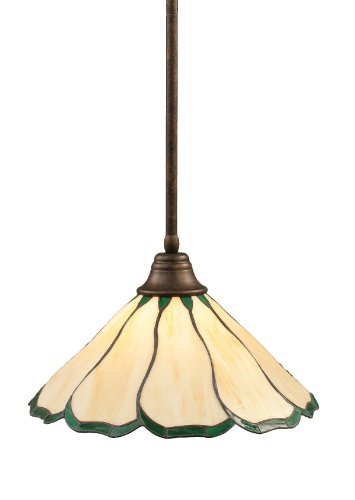 Toltec Lighting 26-BRZ-913 Stem Pendant Light Bronze Finish with Honey and Hunter Green Flair Tiffany Glass, 16-Inch