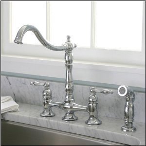 Chrome Kitchen Faucet with matching Sprayer - Bridge Style Model 120344