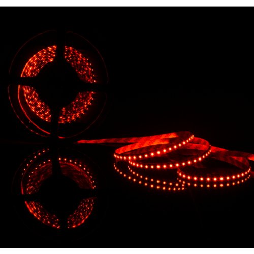 ABI Double Density Red Flexible LED Light Strip, 120 LED / Meter LED Chips, 5 Meters / 16.4 FT Spool, 12VDC (Adapter Not Included)