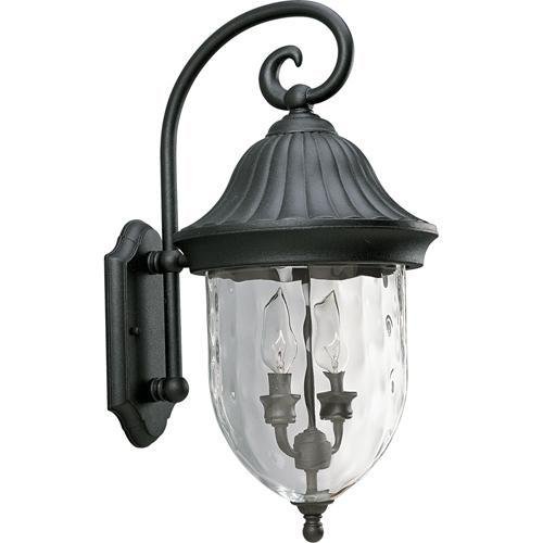 Progress Lighting P5829-31 2-Light Chain Hung Lantern with Optic Hammered Clear Glass, Textured Black