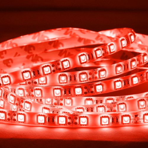 ABI High Brightness Red Flexible LED Light Strip with AC Adapter, Waterproof, SMD 5050 LED Chips, 5 Meters / 16.4 FT Spool, 12VDC