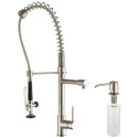 Kraus KPF-1602-KSD-30SS Stainless Steel Kitchen Faucets Commercial Style Pot Filler Kitchen Faucet with Pre Rinse Spray and Soap Dispenser KPF-1602-KSD-30